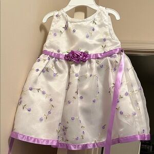 Elegant White and Purple Floral Kids Dress